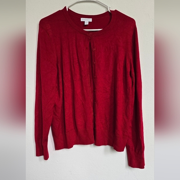 Charter Club Long-Sleeve Button-Front Red Cardigan Sweater Large - Picture 3 of 11